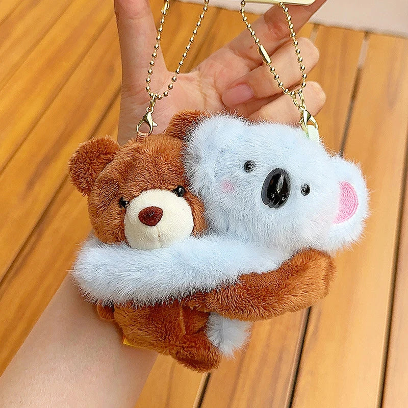 1Pair Funny Hugging Animals Keychain Cartoon Penguins Couple Plush Keychain Backpack Hanging Pendant Lover Birthday Gifts