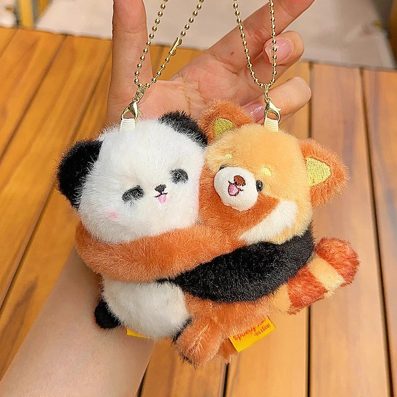 1Pair Funny Hugging Animals Keychain Cartoon Penguins Couple Plush Keychain Backpack Hanging Pendant Lover Birthday Gifts