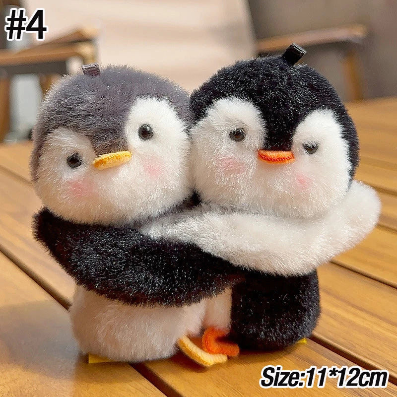 1Pair Funny Hugging Animals Keychain Cartoon Penguins Couple Plush Keychain Backpack Hanging Pendant Lover Birthday Gifts