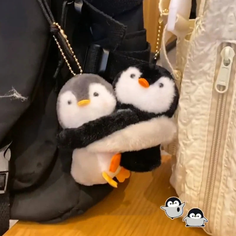 1Pair Funny Hugging Animals Keychain Cartoon Penguins Couple Plush Keychain Backpack Hanging Pendant Lover Birthday Gifts